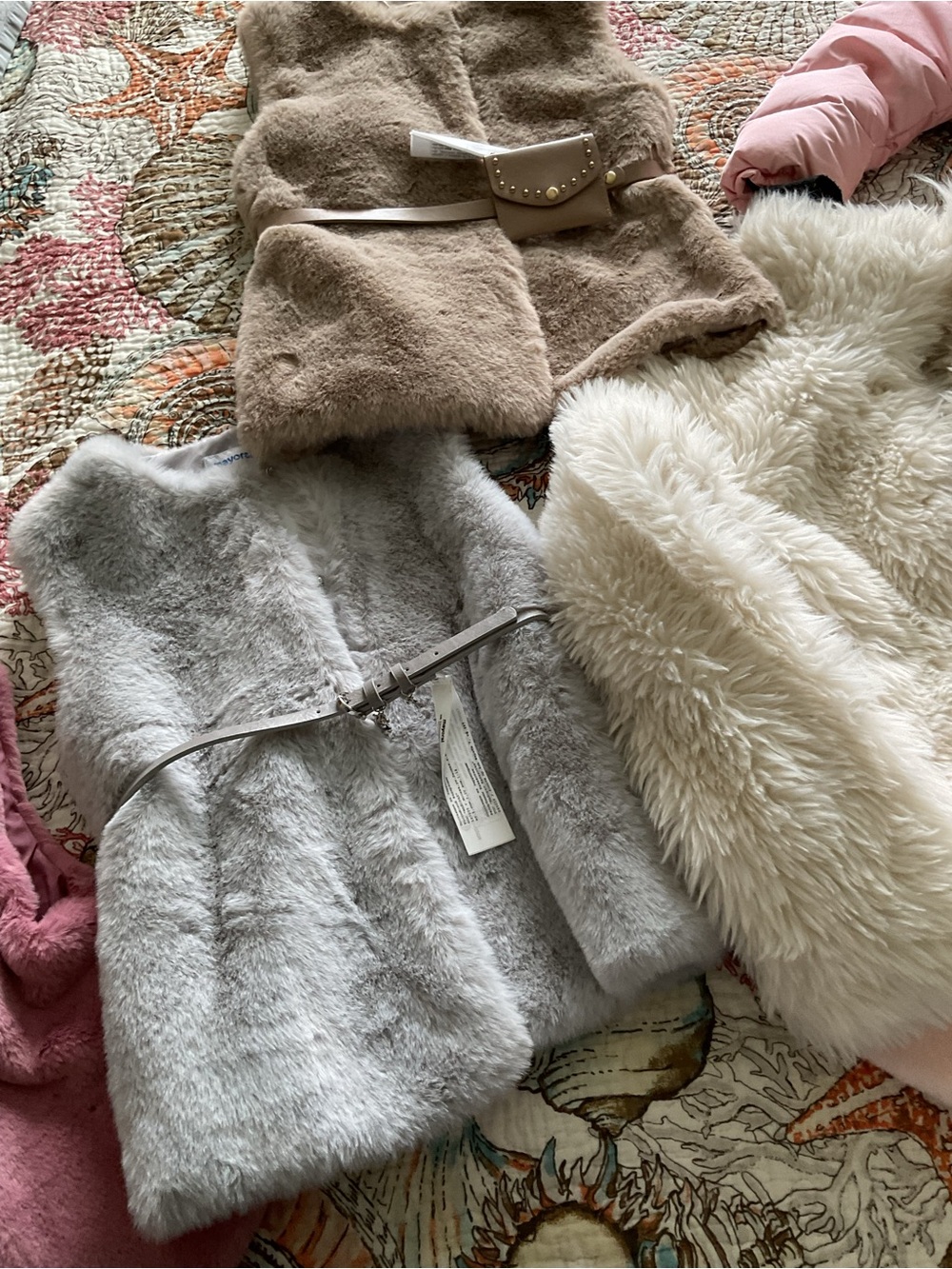 Kids Faux Fur Coat - Gray or Cream Plush Jackets new size 8